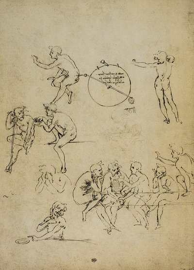 Estudo de figuras humanas em diferentes posições; desenho de Leonardo da Vinci. O louvre, paris de Leonardo da Vinci