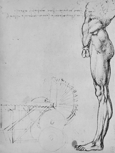 Estudo da metade inferior de um homem e de máquinas, c1480 1945 de Leonardo da Vinci
