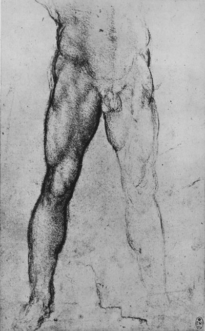 Estudo da metade inferior de um homem nu voltado para a frente, c1480 1945 de Leonardo da Vinci
