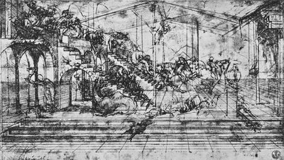 Estudo da perspectiva dos antecedentes da adoração dos Reis Magos, 1481 1945 de Leonardo da Vinci