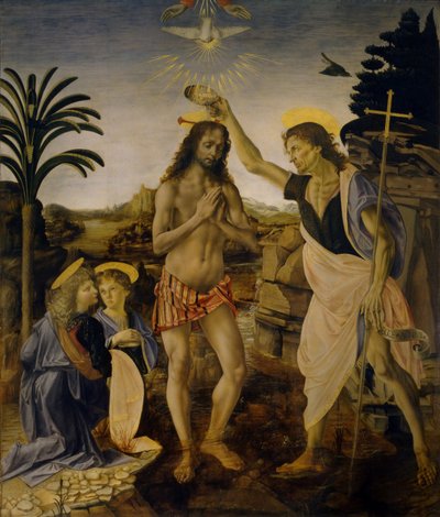 O batismo de Cristo, ca 1470-1475 de Leonardo da Vinci