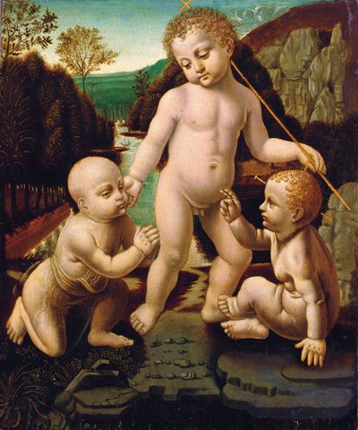 O Menino Jesus com o menino São João Batista com um menino não identificado de Leonardo da Vinci