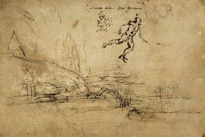 O desenho da figura de um soldado: desenho de Leonardo da Vinci. Gabinete de Desenhos e Gravuras, Galeria Uffizi, Florença de Leonardo da Vinci