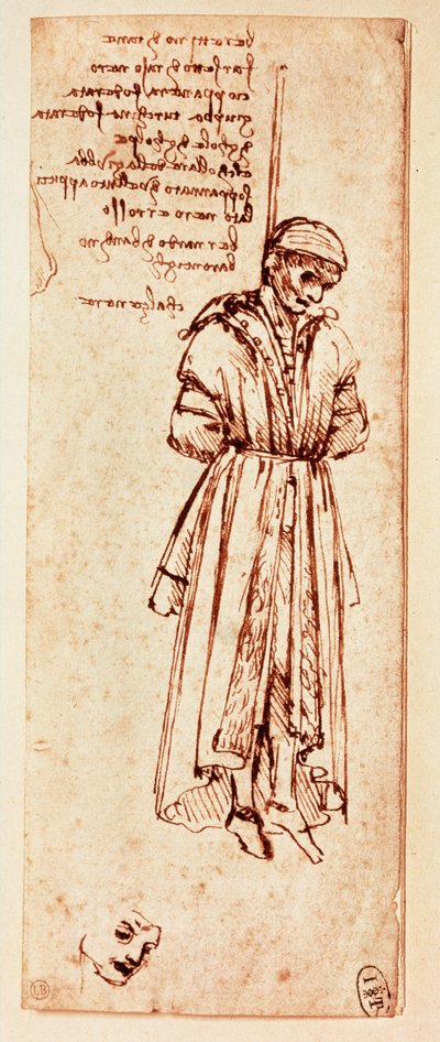O corpo estrangulado de Bernardo Baroncelli. Caneta e tinta (caneta e tinta) de Leonardo da Vinci