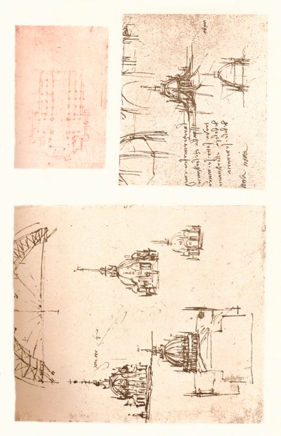 Três desenhos da Catedral de Milão, c1472-c1519 1883 de Leonardo da Vinci