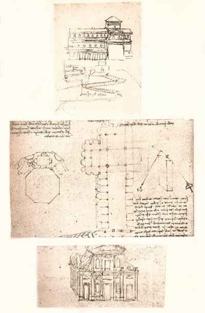 Três desenhos de igrejas, c1472-c1519 1883 de Leonardo da Vinci