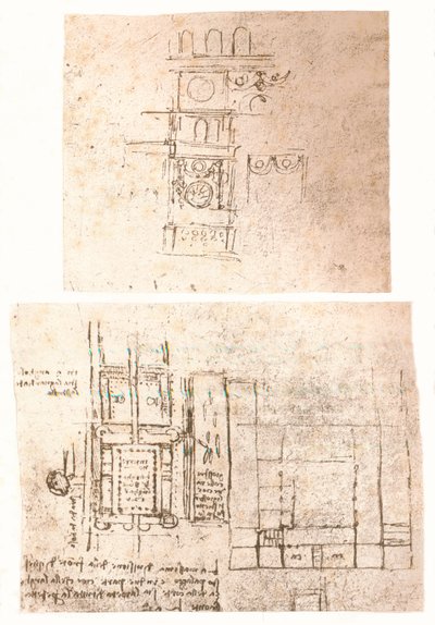 Dois desenhos arquitetônicos, c1472-c1519 1883 de Leonardo da Vinci