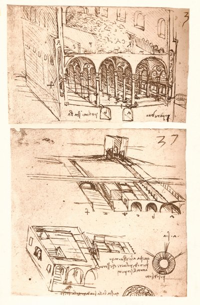 Dois desenhos arquitetônicos, c1472-c1519 1883 de Leonardo da Vinci
