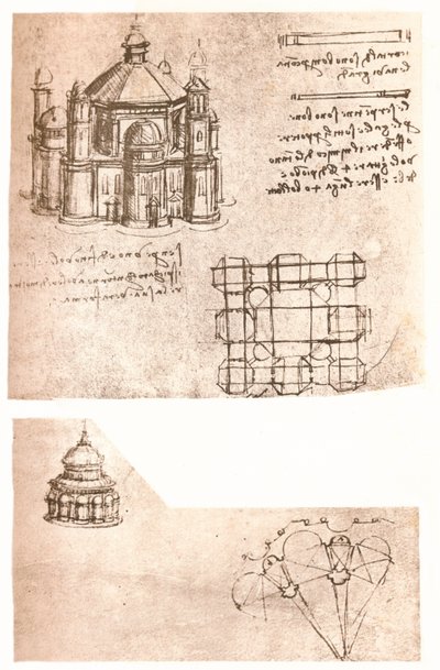 Dois desenhos de igrejas, c1472-c1519 1883 de Leonardo da Vinci