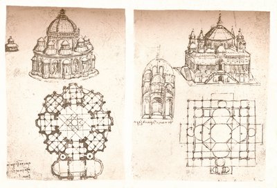 Dois desenhos de igrejas, c1472-c1519 1883 de Leonardo da Vinci