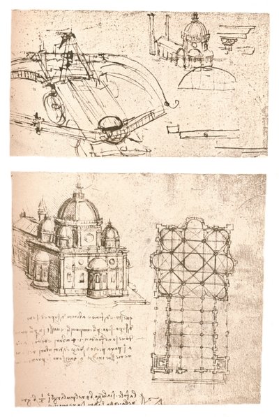 Dois desenhos de igrejas, c1472-c1519 1883 de Leonardo da Vinci