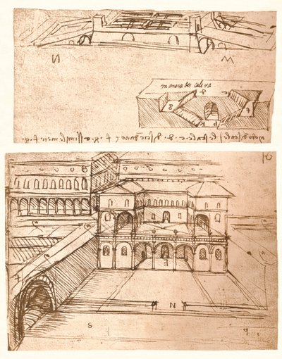 Dois desenhos de planos para cidades, c1472-c1519 1883 de Leonardo da Vinci