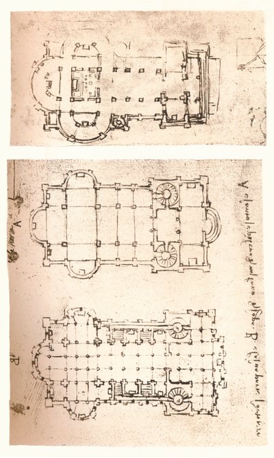 Dois planos de igrejas, c1472-c1519 1883 de Leonardo da Vinci