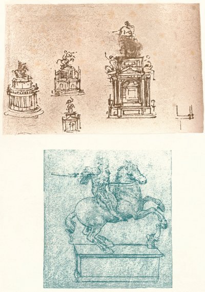 Dois estudos preparatórios para o Monumento de Sforza, c1482-c1499 1883 de Leonardo da Vinci