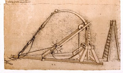 Máquina de guerra: Estudo Catapult de Leonard de Vinci (Leonardo da Vinci) (1452 - 1519). de Leonardo da Vinci