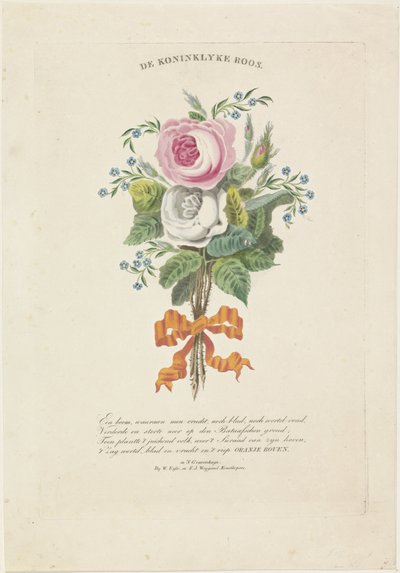 Rosas com retratos de silhueta de William I Frederick, rei dos Países Baixos, Wilhelmina da Prússia, dos seus filhos, dos seus pais e da sua irmã de Leonardus Schweickhardt