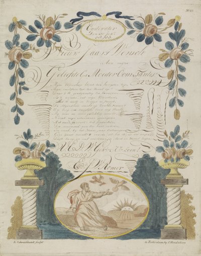 Carta de desejo com Elias alimentado por corvos de Leonardus Schweickhardt