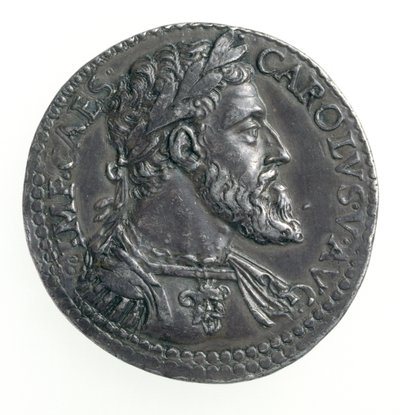 Testone de Charles V (1500-58) Duque de Milão, gravado por Dye, 1535-56 (anverso) (prata) (para reverso ver 168055) de Leone Leoni