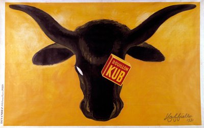 Cartaz publicitário para caldo de carne Kub com cabeça de vaca. 1931. Ilustração de Leonetto Cappiello (1875-1942) Paris, artes decorativas de Leonetto Cappiello