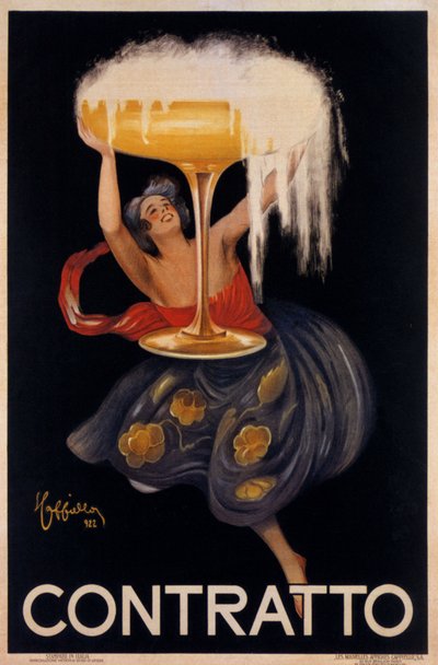 Cartaz publicitário para o espumante "" Contratto "": uma pequena fada, um elfo levantando um copo enorme. Ilustração de Leonetto Cappiello (1875-1942) 1922 de Leonetto Cappiello