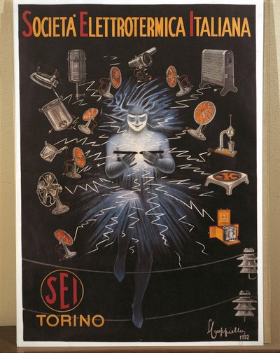Litografia a cores de Leonetto Cappiello, SEI, cartaz publicitário da Electroheat Italian Company de Leonetto Cappiello