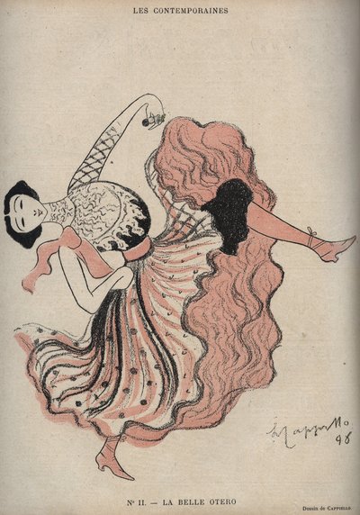 Retrato de Caroline (La Belle) Otero (1868-1965), dançarina e cortesã espanhola - desenho de Leonetto Cappiello (1875-1942) em "The Rire" de 1898 de Leonetto Cappiello