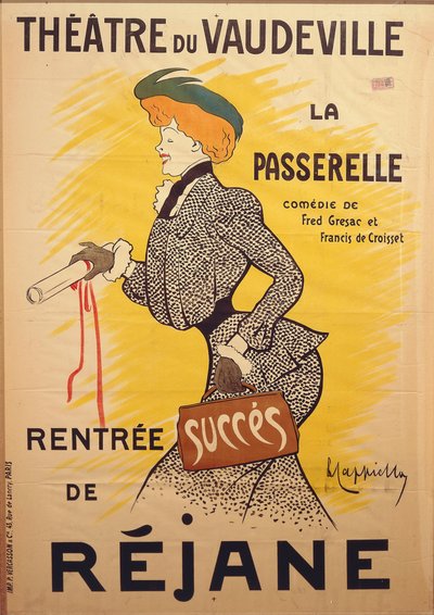 Cartaz da comédia "La passerelle" de Francis de Croisset (1877-1937) e Fred De Gresac (1879-1943) no Teatro du Vaudeville com Rejane de Leonetto Cappiello