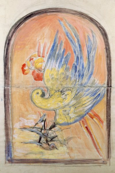 Desenho preparatório das costas da cadeira estilo Art Deco para o salão Le Perroquet, guache de Leonetto Cappiello (1875-1942), Itália, século XX de Leonetto Cappiello