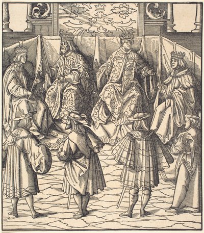 Assembléia dos Quatro Reis, em primeiro plano Quatro Homens de Leonhard Beck