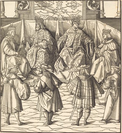 Assembléia dos Quatro Reis, em primeiro plano Quatro Homens de Leonhard Beck
