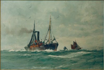 Navio de peixe e dois Finkenwerder Ewer de Leonhard Sandrock