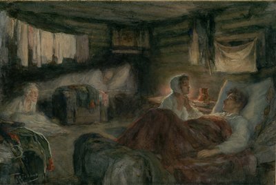 Natasha e o príncipe ferido Andrei em Mytishchi. Ilustração para o romance Guerra e Paz, 1893. de Leonid Osipovich Pasternak