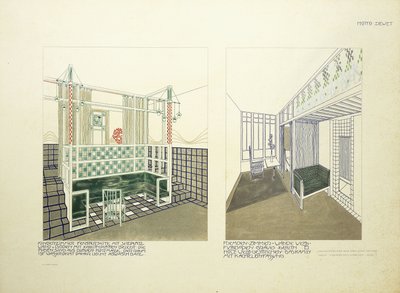Quarto de criança e quarto de hóspedes, c.1901 (cor lito) de Leopold (after) Bauer