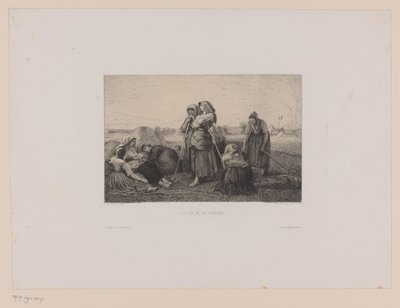 Agricultores no campo no final do dia de trabalho La fin de la journée (título no objeto) de Leopold Flameng