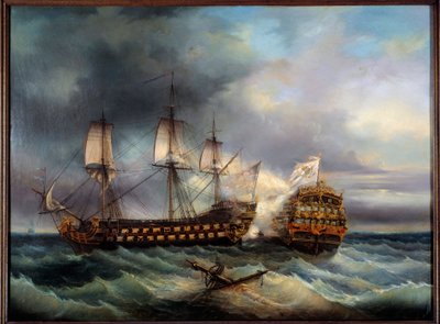 Batalha Naval entre pintura inglesa e francesa por Leopold Le Guen (1828-1895) Brest do século XIX, Museu de Belas Artes de Leopold Le Guen