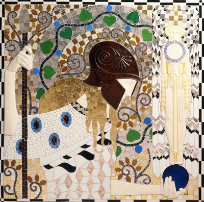 Pallas Athene (painel em mosaico de porcelana, vidro, madrepérola e bronze) de Leopold & Powolny Michael (1871 1954) Forstner