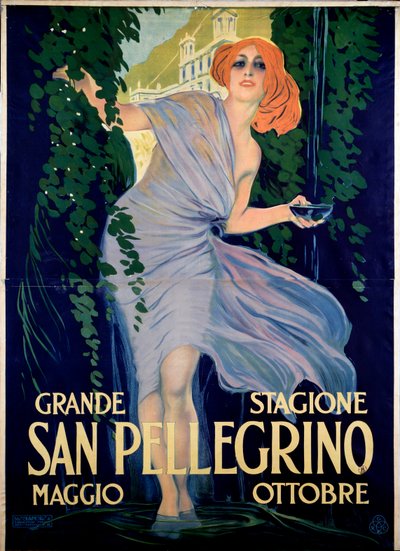 Cartaz publicitário para a cidade termal de San Pellegrino, Itália de Leopoldo Metlicovitz