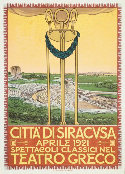 Cartaz publicitário para a temporada teatral na arena grega de Siracusa, Itália de Leopoldo Metlicovitz