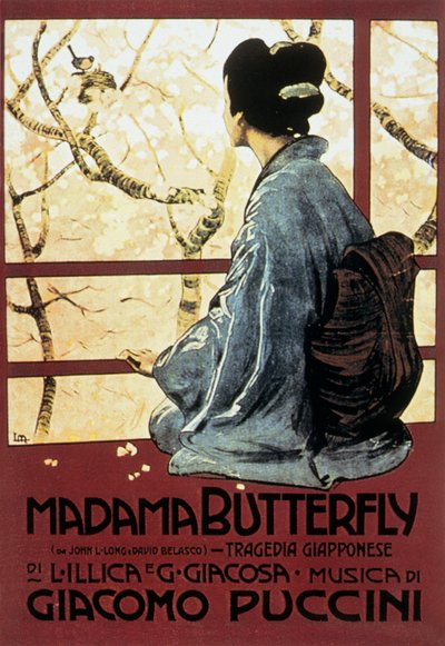 Capa de Leopoldo Metlicovitz da partitura da ópera Mrs Butterfly de Giacomo Puccini de Leopoldo Metlicovitz
