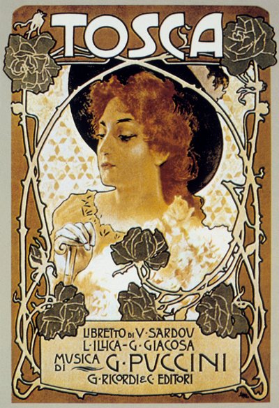Capa de Leopoldo Metlicovitz da partitura da ópera Tosca de Giacomo Puccini de Leopoldo Metlicovitz