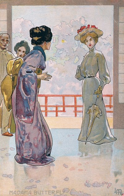 Postal criado para a estreia de "Madame Butterfly", em Brescia de Leopoldo Metlicovitz