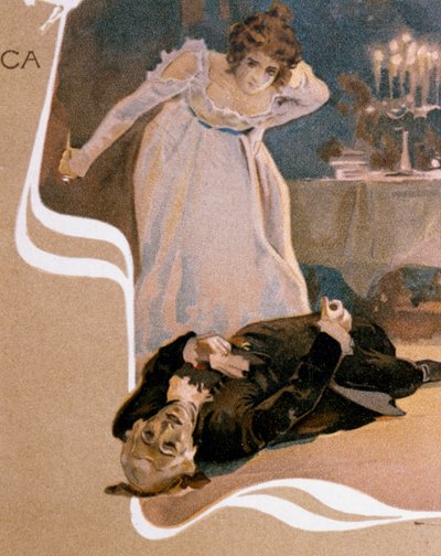 Postal ilustrado por Leopoldo Metlicovitz (1868-1944) com cenas de Tosca, ópera de Giacomo Puccini (1858-1924) de Leopoldo Metlicovitz