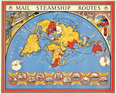 Cartaz de propaganda de rotas de navios a vapor de Leslie MacDonald Gill