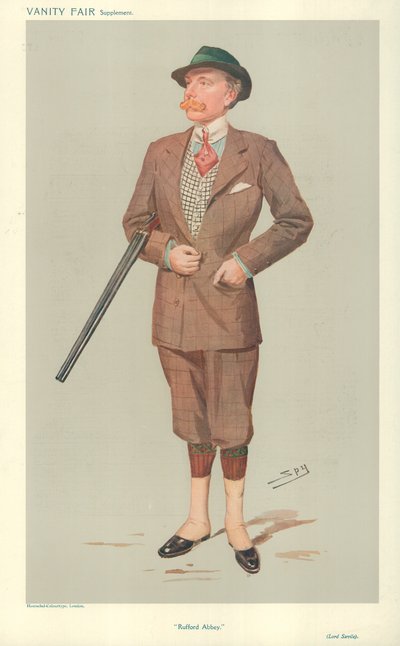 Lorde John Savile, Abadia de Rufford, 15 de abril de 1908, desenho animado da Vanity Fair de Leslie Matthew Ward
