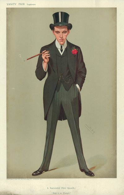 Sr. FE Smith, um primeiro discurso bem-sucedido, Moab é meu Washpot, 16 de janeiro de 1907, desenho animado da Vanity Fair de Leslie Matthew Ward