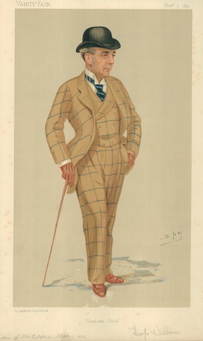 Sr. Hwfa Williams, Sandown Park, 7 de novembro de 1891, desenho animado da Vanity Fair de Leslie Matthew Ward