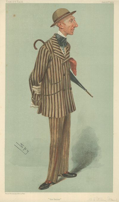 Sr. William Crawfurd Stirling-Stuart, O chapeleiro, 23 de junho de 1904, desenho animado da Vanity Fair de Leslie Matthew Ward