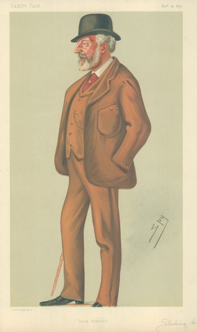 Sr. William Stuart Stirling-Crawfurd, atacante de gangue, 22 de novembro de 1879, desenho animado de Vanity Fair de Leslie Matthew Ward