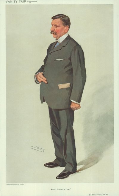 Sir Philip Watts, construção naval, 7 de abril de 1910, desenho animado da Vanity Fair de Leslie Matthew Ward