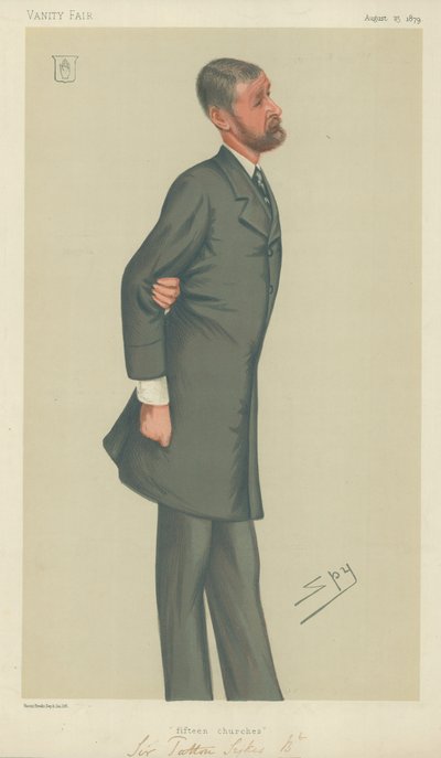 Sir Tatton Sykes, quinze igrejas, 23 de agosto de 1879, desenho animado da Vanity Fair de Leslie Matthew Ward